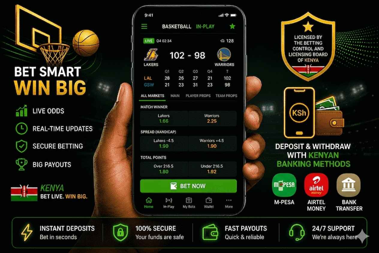 Kenya basketball betting banner, mobile sports wagering app