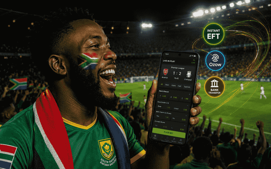 South African football fan using mobile betting app