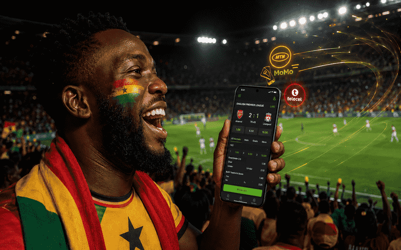 Ghana football fan with betting app