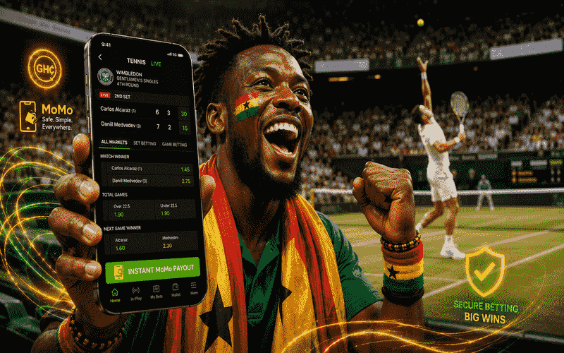 Tennis betting fan with smartphone