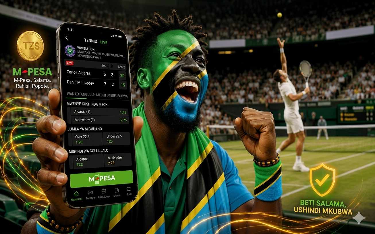 Tennis betting fan with smartphone