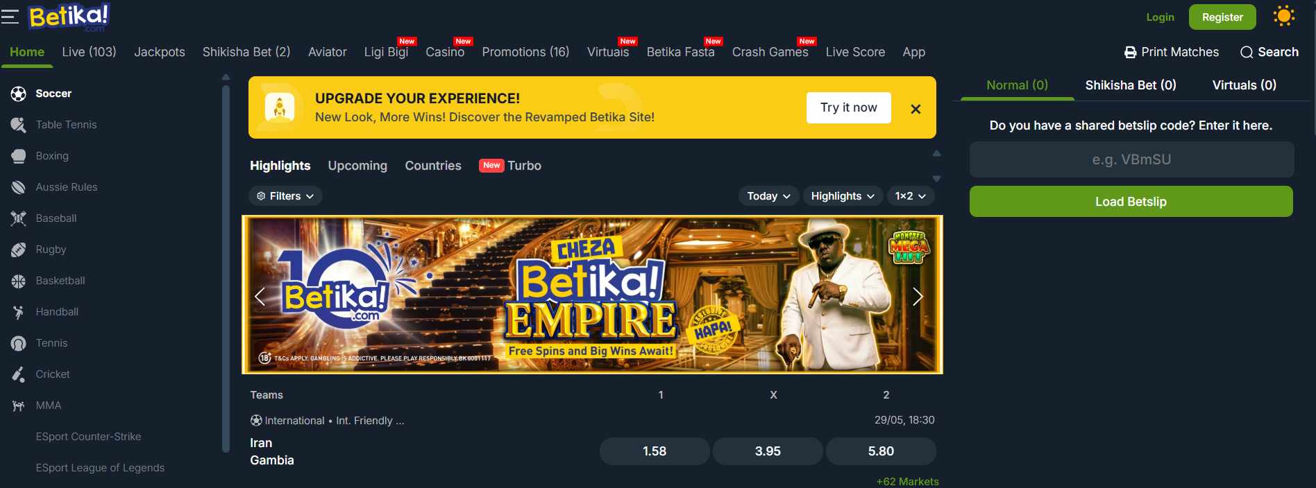 Betika Kenya homepage