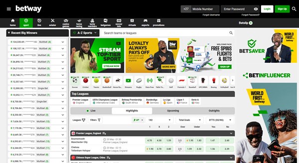 Betway Ghana Homepage/Sportsbook Interface