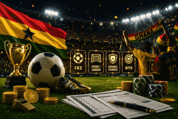 Football betting app on smartphone with Ghana
