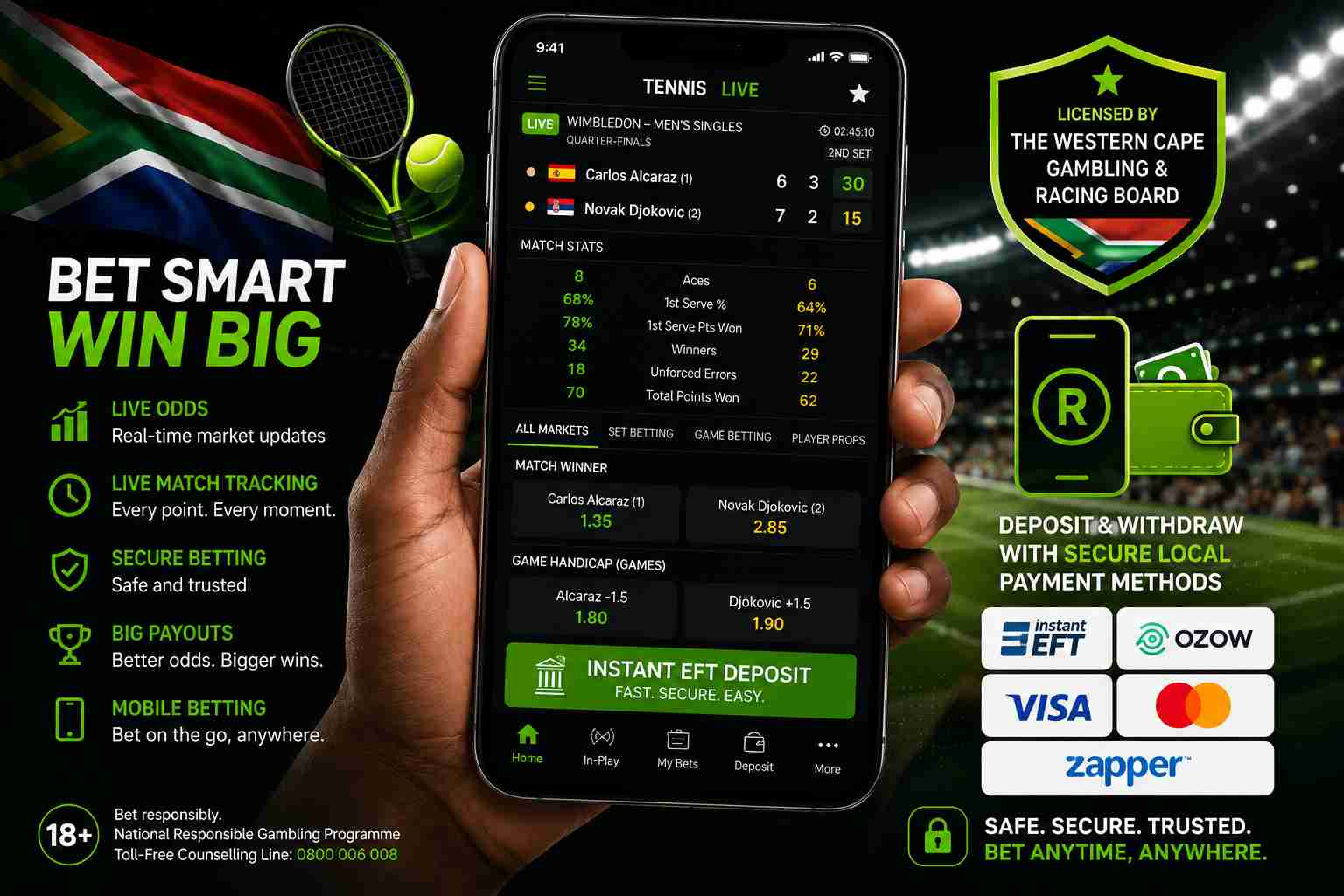 South African using a mobile tennis betting app