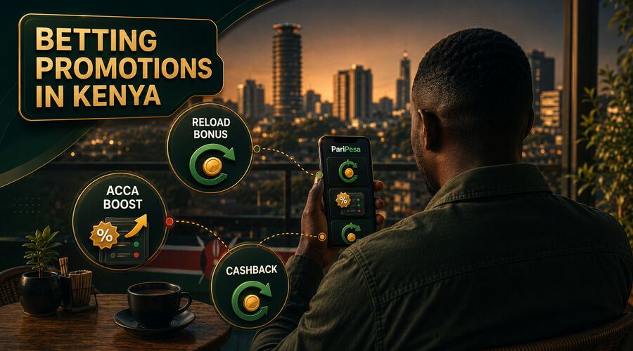 Flat illustration of a phone with a bonus gift icon representing betting promotions in Kenya