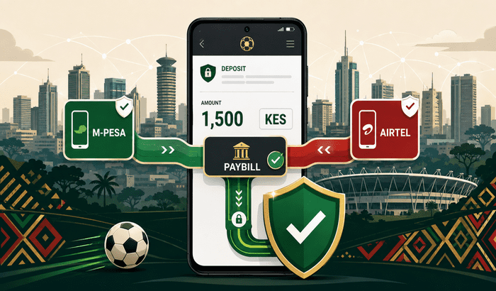 Safest deposit methods for mobile money betting in Kenya illustrated with a shield over a smartphone wallet