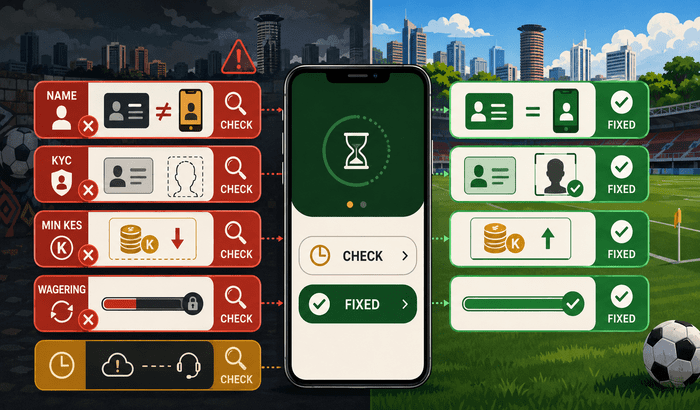 Flat illustration of identity verification for safe M-Pesa withdrawal betting Kenya