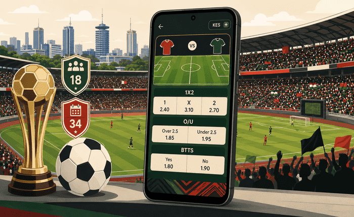Illustration of a smartphone with a betting slip for local football leagues in Kenya