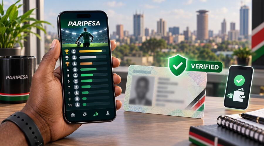Illustration of secure mobile registration and identity verification for PariPesa leaderboard prizes