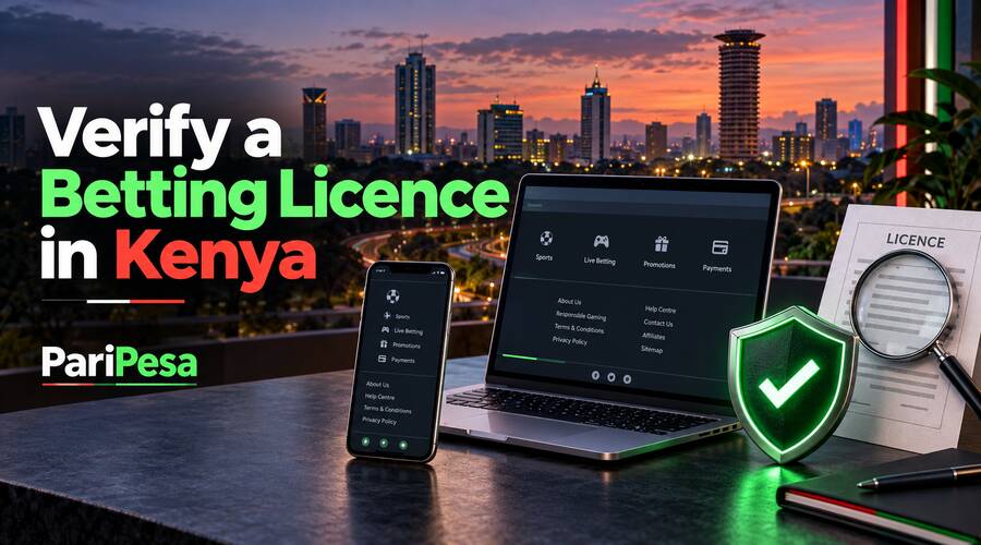 Checklist and shield illustrating how to verify a betting company's licence in Kenya